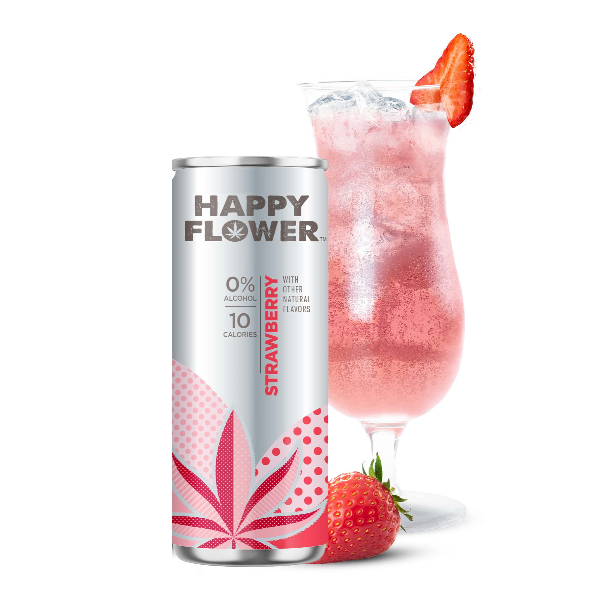 Happy Flower Non-CBD Strawberry Seltzer + Daiquiri Glass 