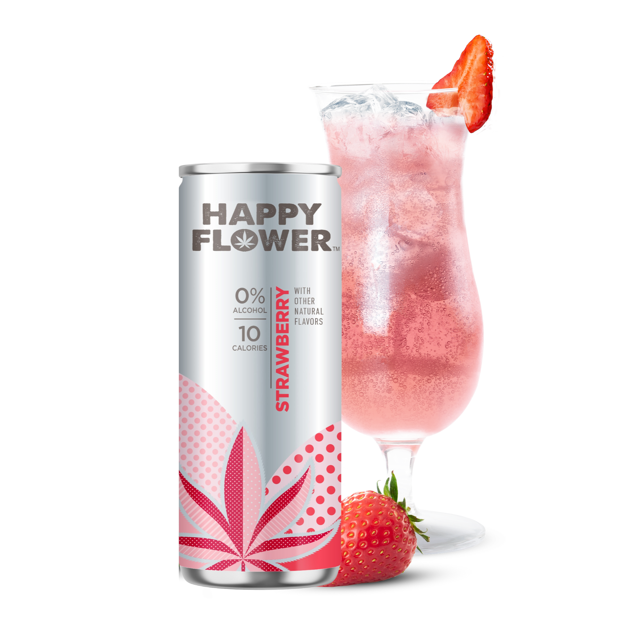 Happy Flower Non-CBD Strawberry Seltzer + Daiquiri Glass